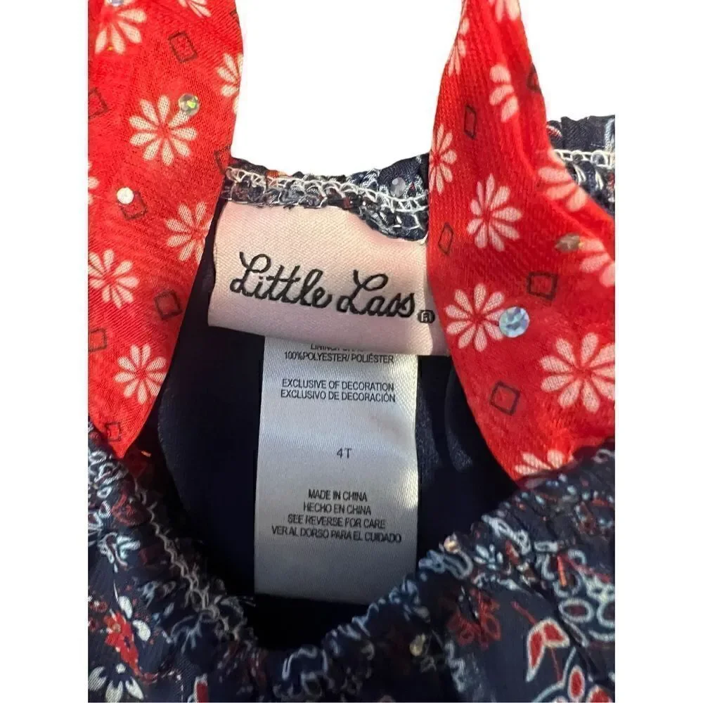 Little lass girls 4T red white blue sparkles cold shoulder dress bows new